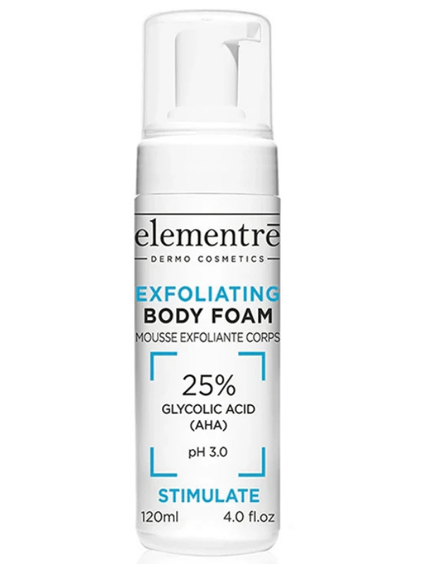 Elementrē 25% Glycolic Acid Exfoliating Body Foam – glükoolhappega kooriv vaht kehale, 120 ml