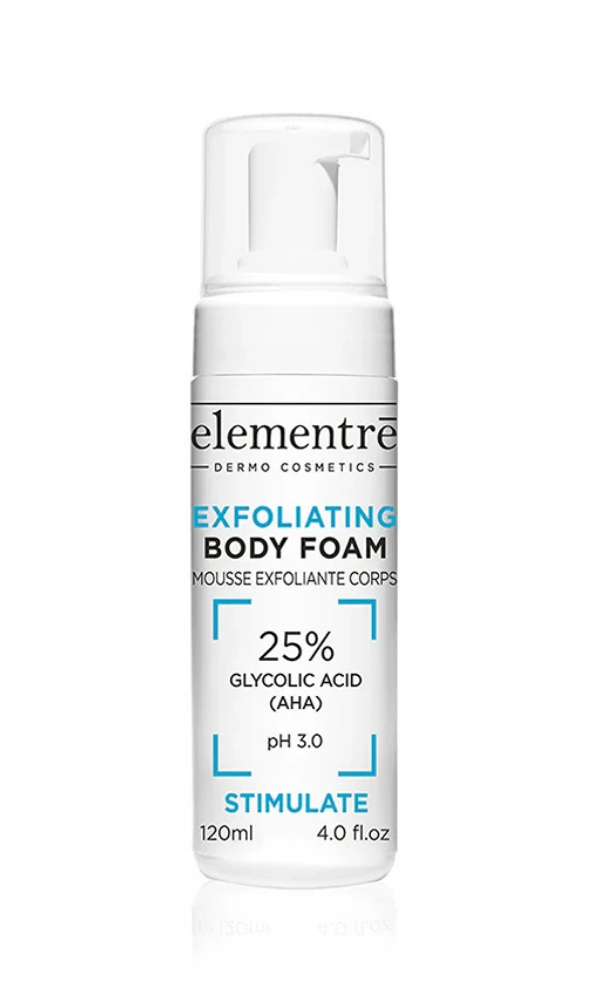 Elementrē 25% Glycolic Acid Exfoliating Body Foam – glükoolhappega kooriv vaht kehale, 120 ml