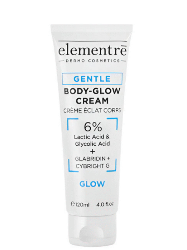 Elementrē 6% Lactic & Glycolic Acid Gentle Body Glow Cream – õrna kooriva toimega nahka uuendav kehakreem, 120ml