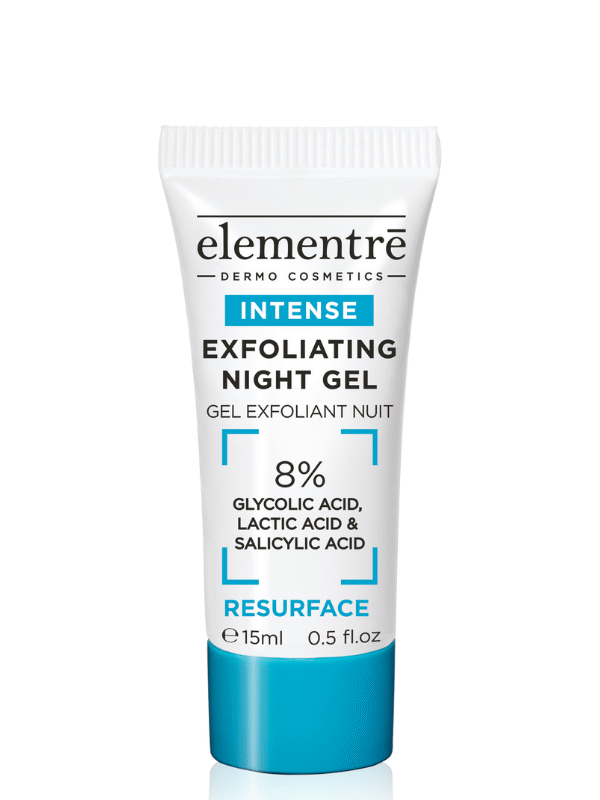 Elementrē Exfoliating Night Gel 8% AHA–BH- keemilline kooriv geel reisisuuruses, 15ml