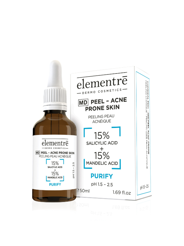 Elementrē 15% salitsüül- ja 15% mandlihappe MD koorija aknele kalduvale nahale